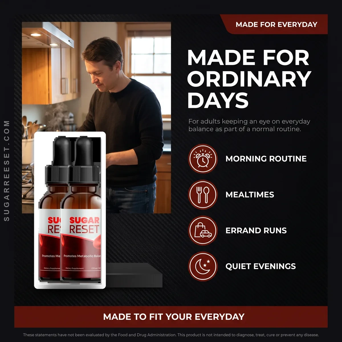 Sugar Reset customer service help: a man in a kitchen next to the SugarReset two-bottle pack